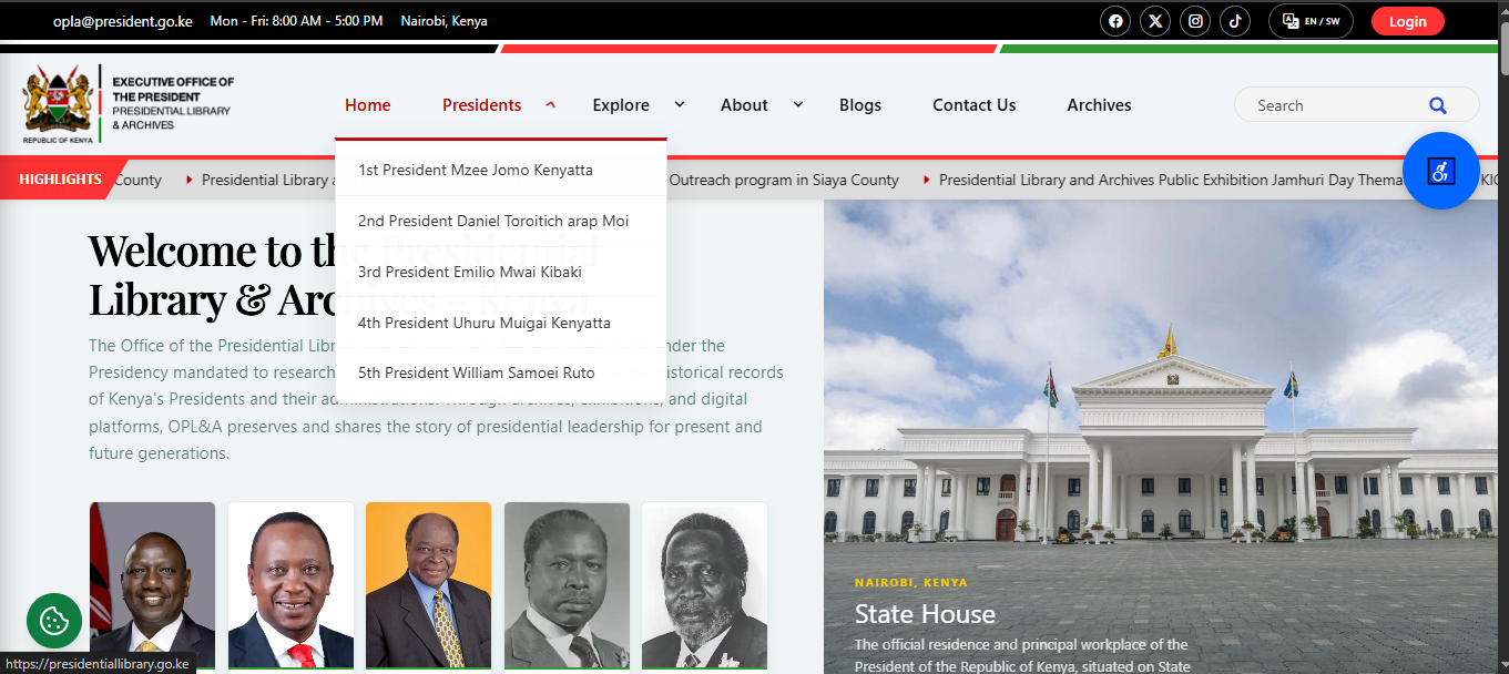 Online Presidential Library & Archives screenshot